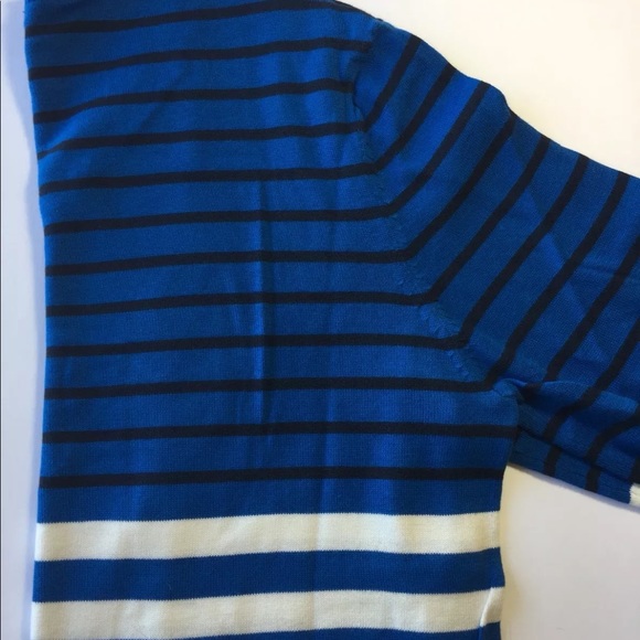 H&M Men V-Neck Sweater Blue White Striped Long Sleeve 100% Cotton Medium - Picture 9 of 12